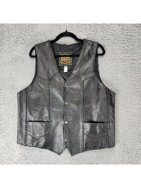 Manzoor Jacket Mens 46 Black Genuine Leather Western Biker Vest *Read*